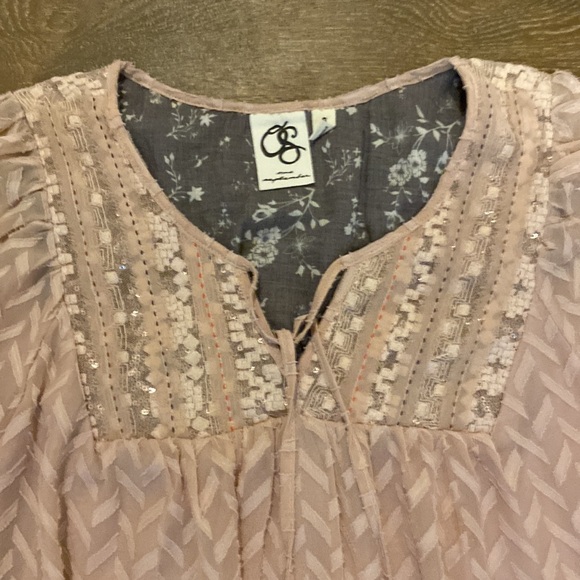 NWOT Anthropologie One September Dusty Pink Lace Embroidered Swing Dress Small s - Picture 2 of 5